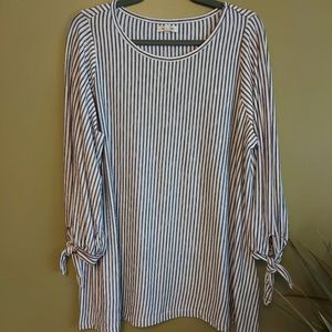 Navy Stripped Blouse with ties on the sleeves
